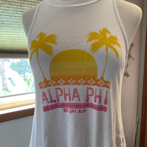 Alpha Phi Razor Back tank top w/palm trees, Sz S - Picture 2 of 5